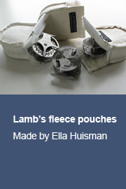 Sheepskin pouches made by Ella Huisman